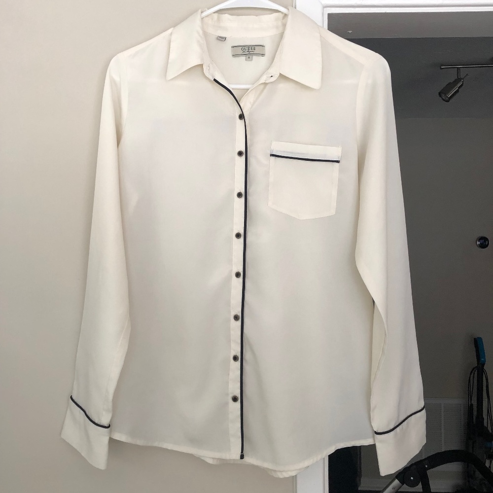 GUESS Los Angeles Women's long-sleeved shirt, Beige color, size S, Button Shirt.